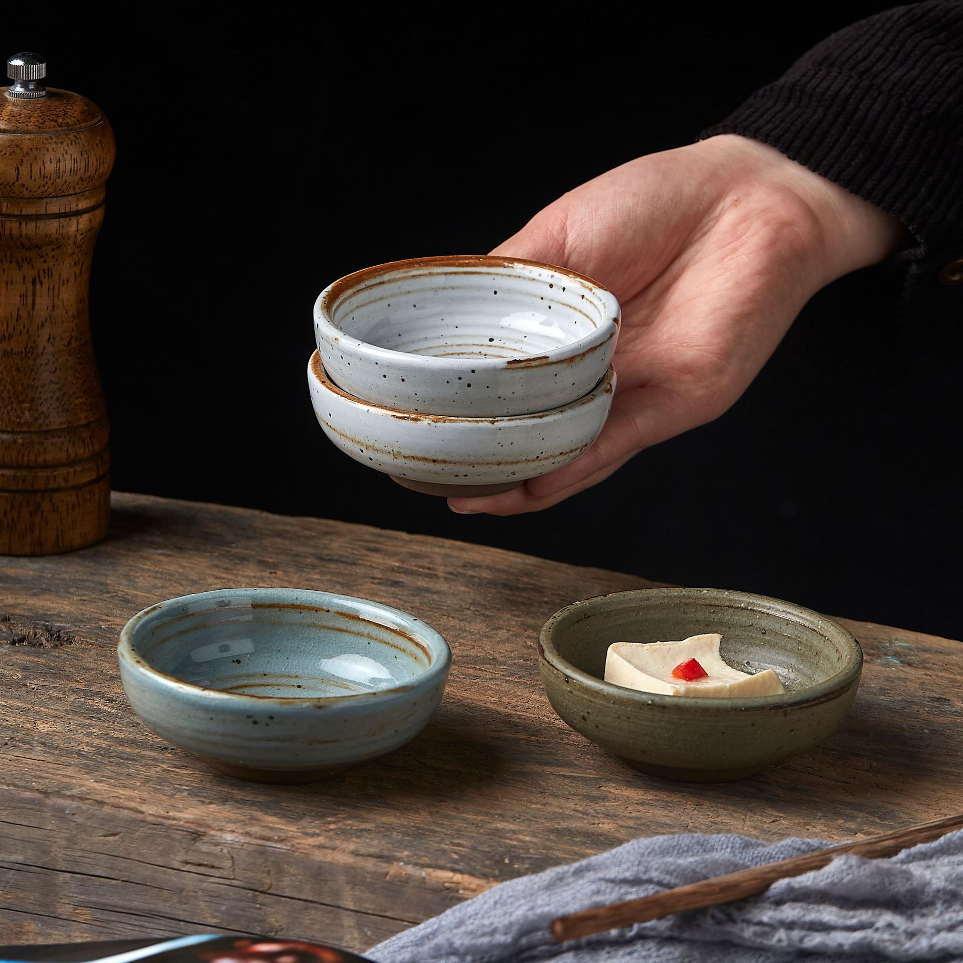 日式调味碟小菜碟蘸料酱油碟子家用碟手工小吃碟日本料理粗陶餐具