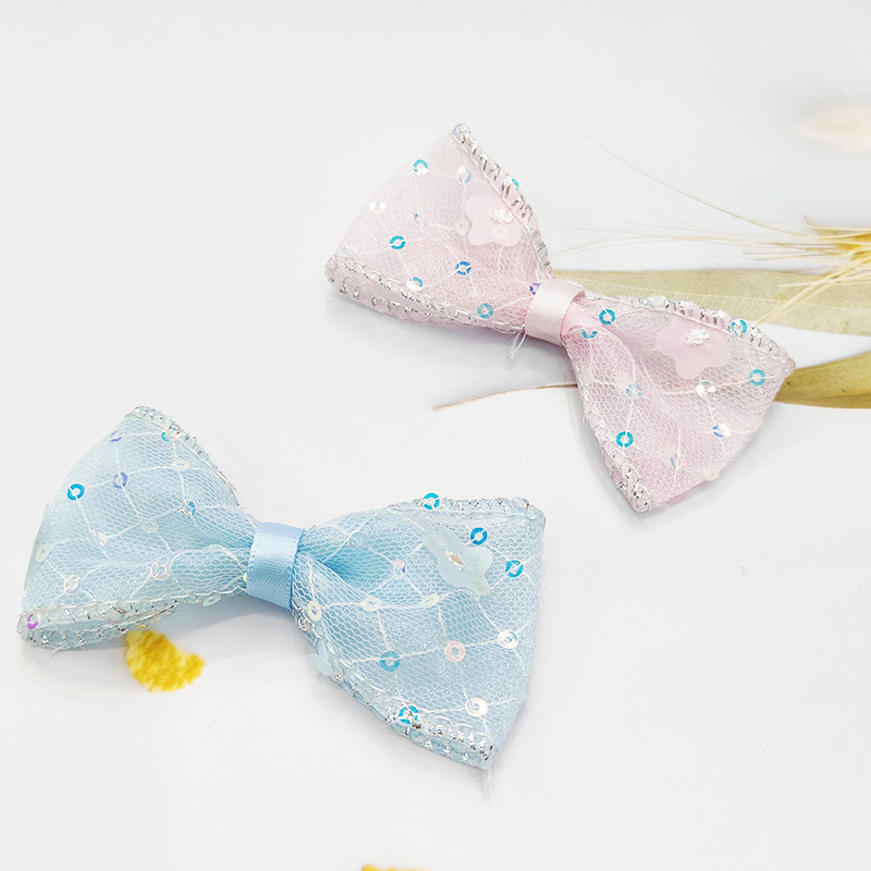 Spot Clothing Accessories Semi-Finished Products Bow DIY Accessories Mesh Ribbon Sequins Small Bowknot Barrettes Decoration