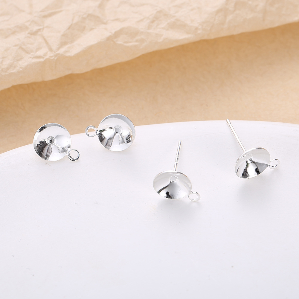 s925 imitation silver needle with hanging bowl-shaped pin pearl stud holder auricular needle support bowl-shaped pin eardrop frame concave needle earring ornament accessories