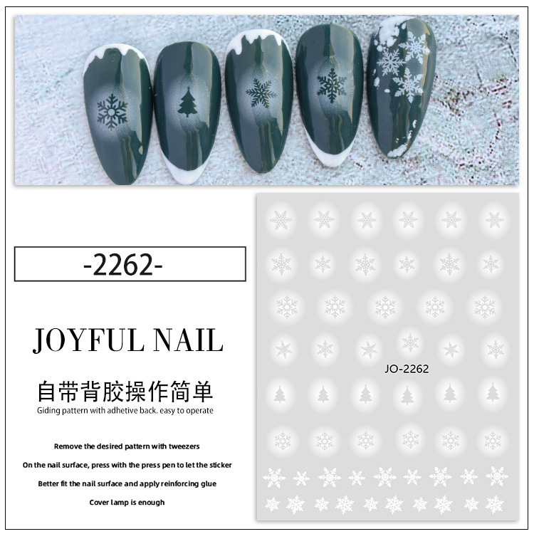 2022 Autumn and Winter New Nail Beauty Christmas Stickers Wholesale White Gradient Coloring Hollow Snowflake 3D Nail Sticker Decoration