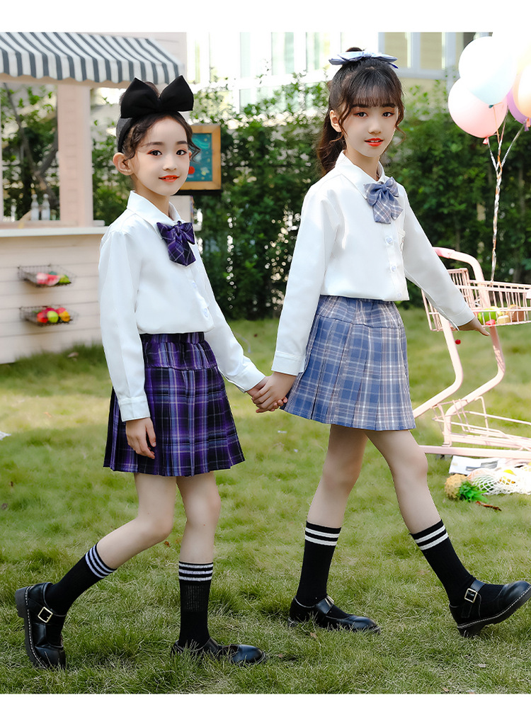儿童jk制服套装春秋女童学院风小学生表演服女孩百褶格子裙潮代发