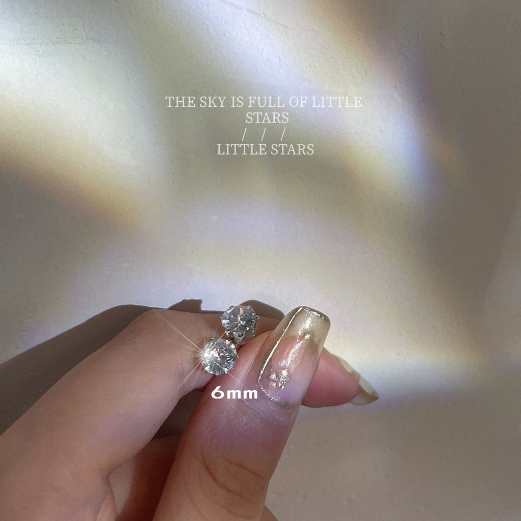 Wearable While Sleeping Ear Studs!! Super Flash YILI Diamond Zircon S925 Tremella, a Kind of Semi-Transparent White Fungus Bone Nail Simple and Small Earrings Female