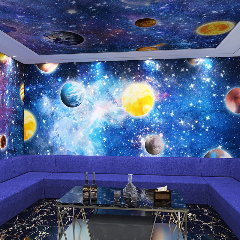3d星空儿童房墙纸宇宙星球银河系男孩卧室背景墙主题房壁纸