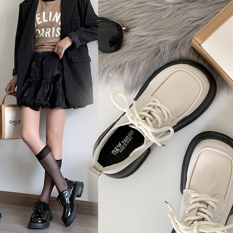 粗跟高跟鞋黑色白小皮鞋学院风日系jk制服鞋子女春夏新款单鞋时尚