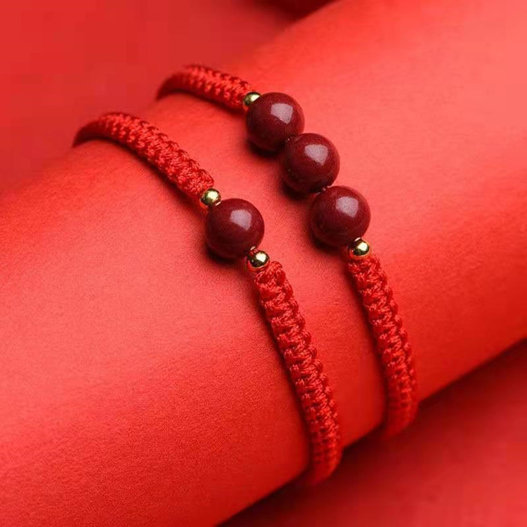 Falin Natural Cinnabar Purple Gold Sand Bracelet Female Woven Hand Strap Purple Gold Sand Bracelet Jewelry This Animal Year Red Rope