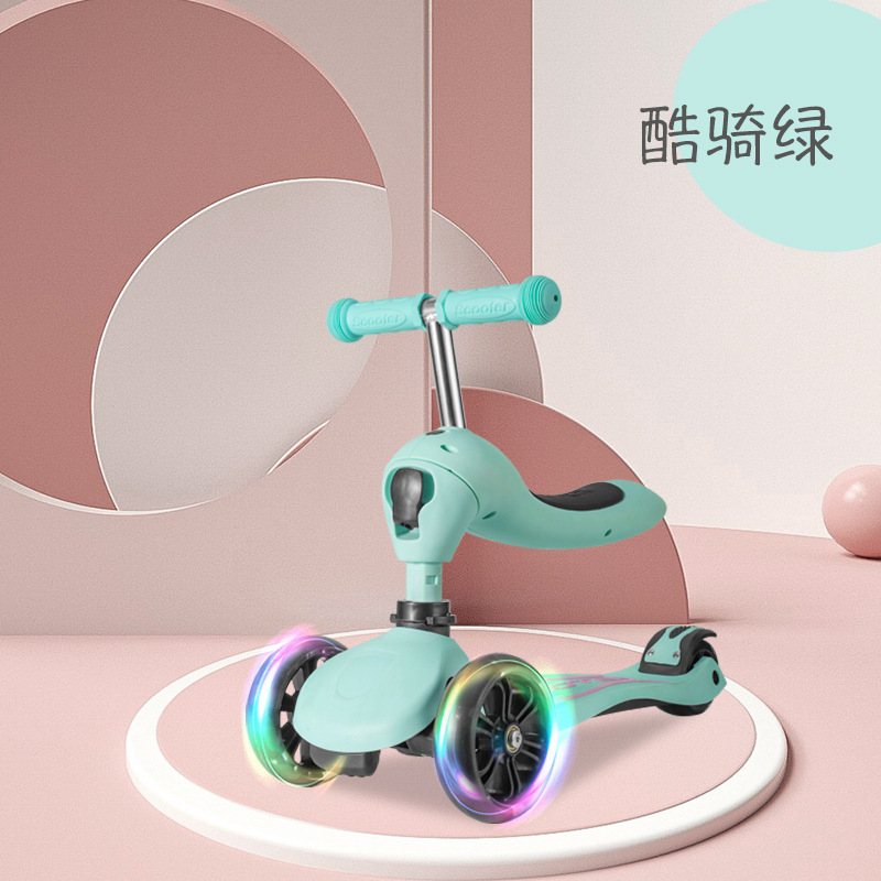 Children's Flash Scooter Foreign Trade Exclusive for Cross-Border Can Sit and Ride Foldable Three-in-One Roller Bike Toy Car