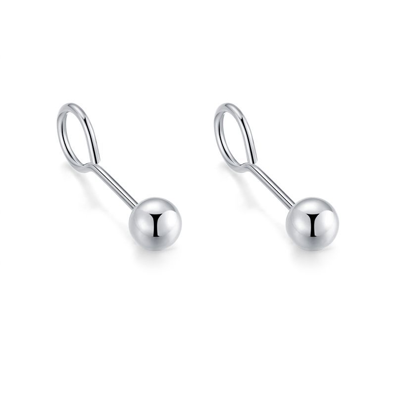 S999 Sterling Silver Stud Earrings Handmade Glossy Ball Stud Earrings Beanie Simple Mini Hook Small Ear Studs Korean Earrings