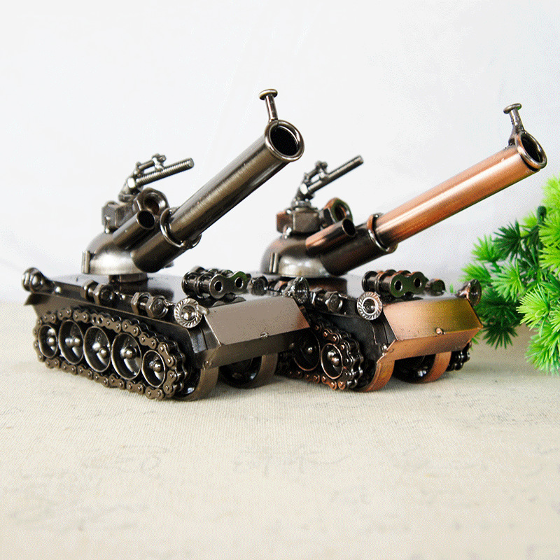 Creative Iron Tank Model with Wheels Metal Crafts Decoration Scenic Area Cannon Home Decoration Gift