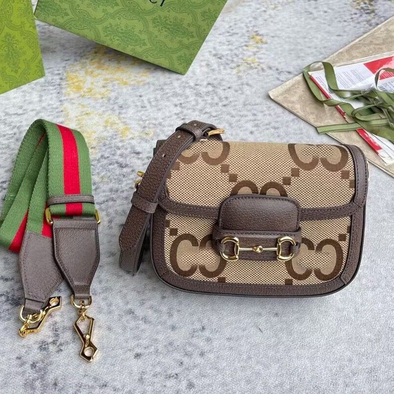 中古新款帆布女包酷奇1955系列马鞍包 马衔扣g家单肩斜挎包双肩带