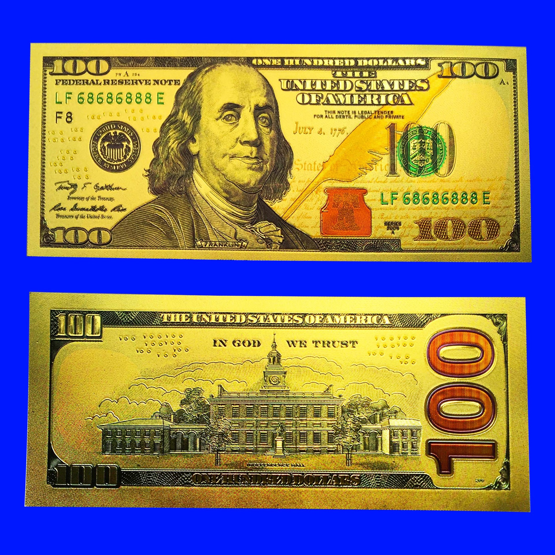 新版板金箔美元双面100美元美金金箔纪念币一百美金金箔纪念金钞