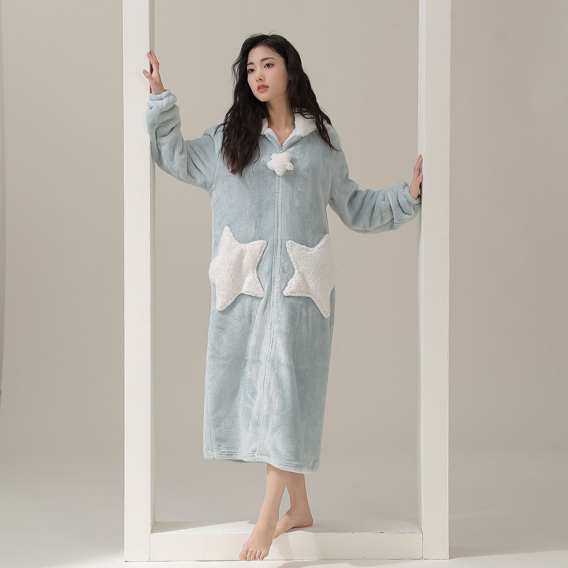 睡衣女秋冬加厚保暖珊瑚绒睡袍男加长款情侣睡衣法兰绒家居服冬天