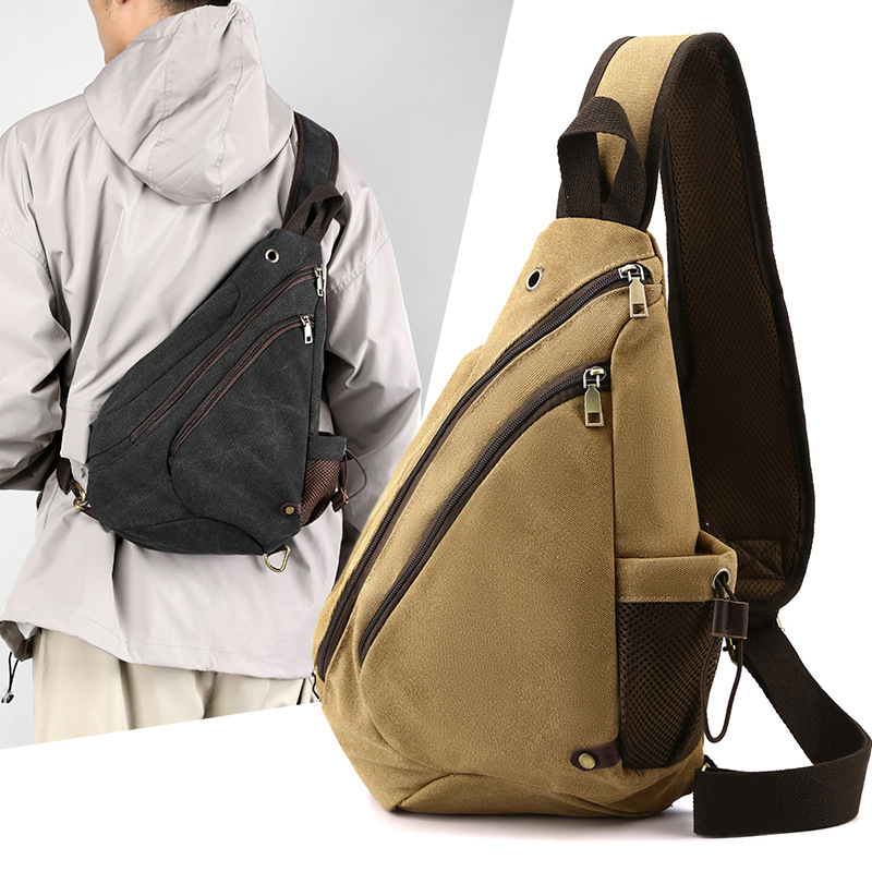 潮流帆布男士胸包2024新款跨境风潮男包休闲单肩斜挎包旅行小背包