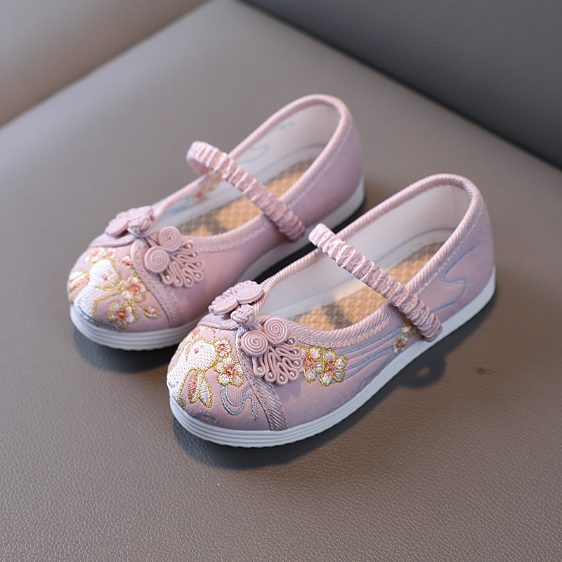 New Girls' Cloth Shoes Children's Embroidered Shoes Antique Shoes Old Beijing Traditional Cloth Shoes Children's Shoes Baby Princess Shoes for Han Chinese Clothing