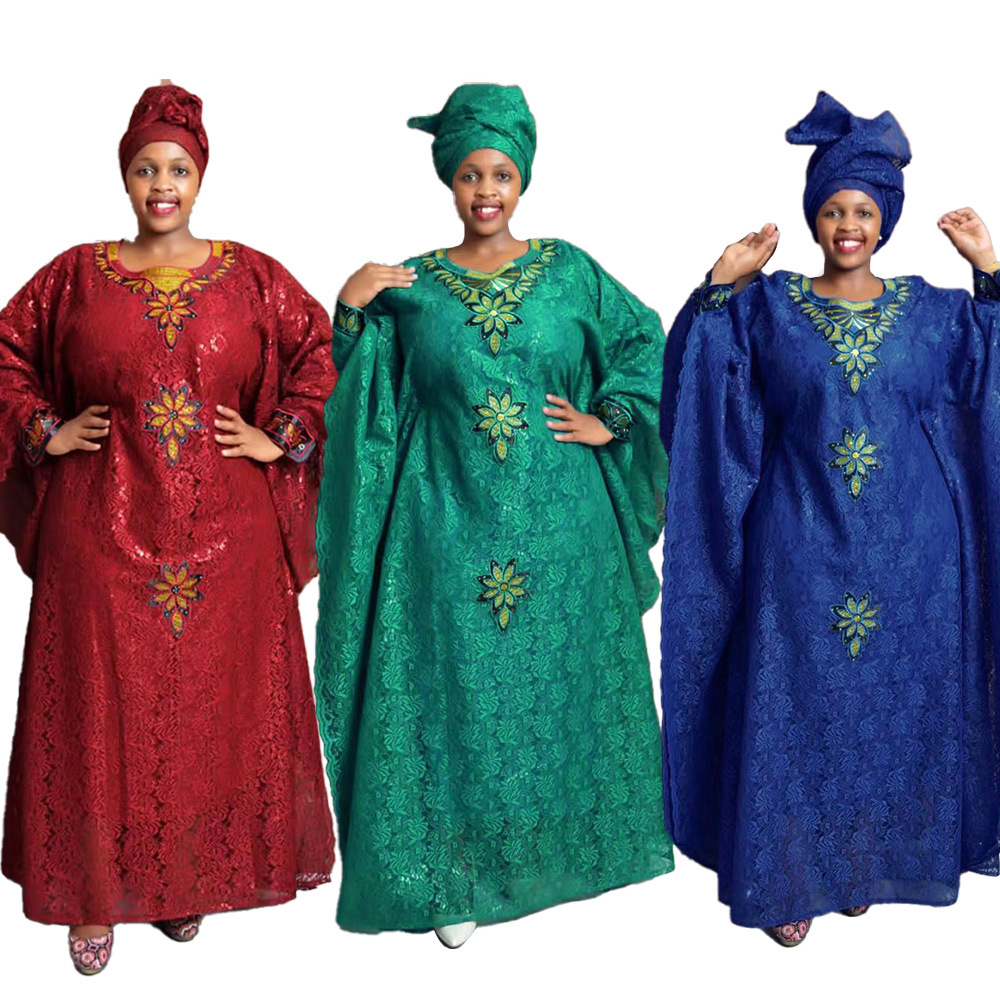 非洲女装大码头巾烫钻长袍袍子跨境外贸速卖通连衣裙调节腰有内衬