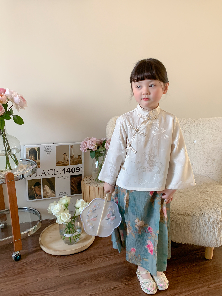 Weimu Children's Clothing Girls' Suit 2024 Spring New Children's New Chinese Style Han Chinese Clothing Cheongsam Horse-Face Skirt Baby Clothes