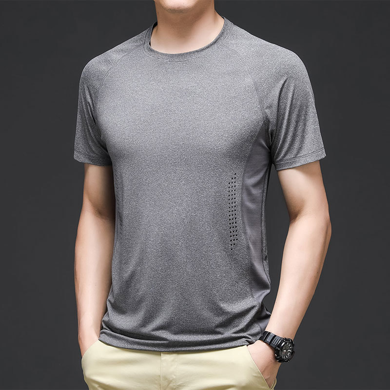 男士弹力短袖t恤2024夏季新款冰丝运动打底衫户外健身汗衫潮体