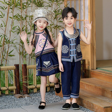 男女小童春夏汉服套装三月三壮族演出服幼儿园表演服六一节舞蹈服