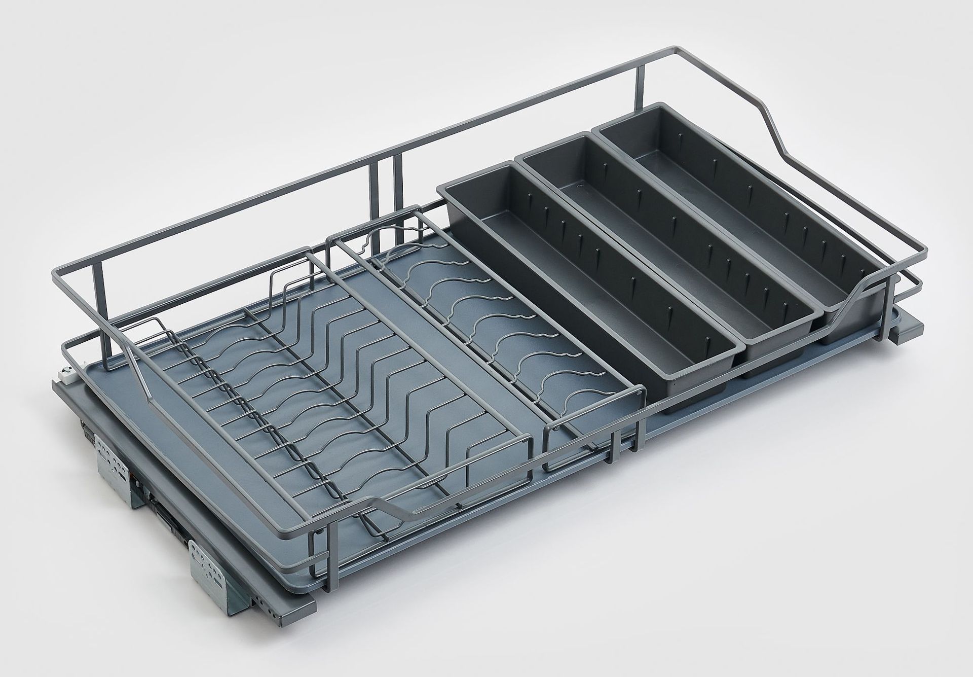碗碟篮可随意组合炉台拉篮 双拉水盘 黑色纳米干镀拉篮整套阻尼轨