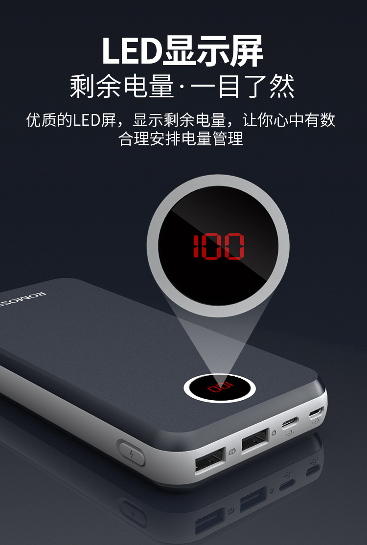 罗马仕正品ho20充电宝20000毫安数显屏大容量手机通用移动电源