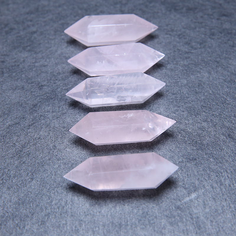 天然粉水晶双尖柱子 天然水晶双尖六棱柱摆件消磁 厂家供应