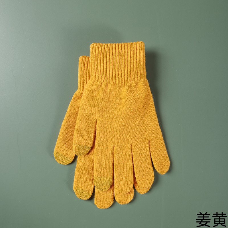 Winter Women's Touch Screen Adult Knitted Thickened Men's Five-Finger Warm Mobile Phone Game Riding Gloves Wholesale