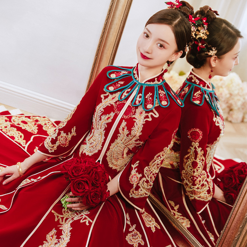 秀禾服2021新款丝绒秀和服龙凤褂中式新娘服结婚礼服女中国风冬季