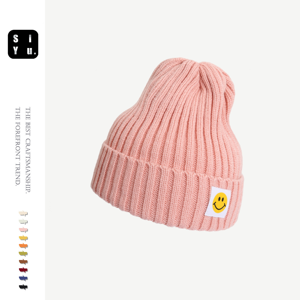 Instagram Mesh Red Hat Women's Autumn and Winter Earflaps Woolen Hat Patch Smiley Face Japanese and Korean Style Trendy Casual All-Matching Knitted Hat