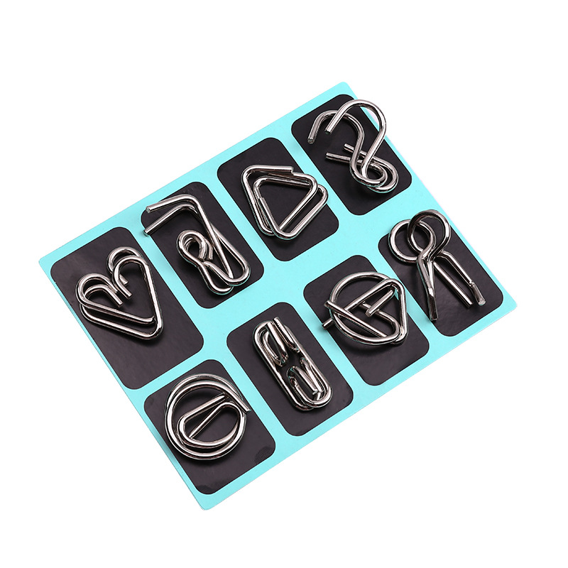 Intelligence Unclasp Eight-Piece Set ABC Unlock Intelligence Knot Full Set Iron Hoop Intelligence Knot 8-Piece Set Chinese String Puzzle Educational Toys