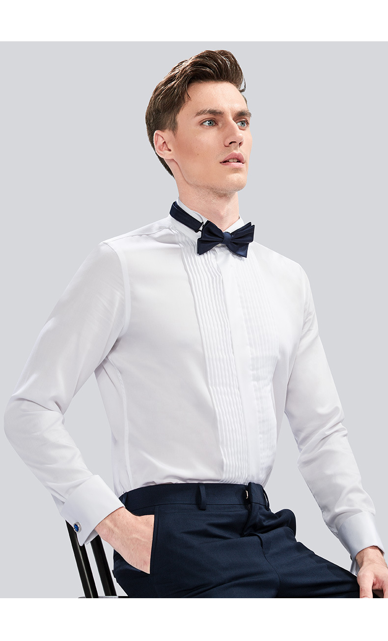 法式衬衫男袖扣礼服领衬衣婚礼宴会纯棉白衬衫新郎结婚衬衫男