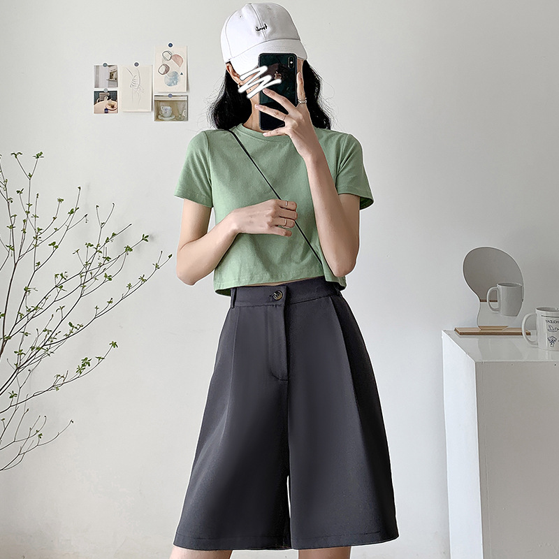 Black Suit Shorts Women's Summer Thin Loose Casual Wide Leg High Waist Straight A- line Slimming Fifth Pants Middle Pants