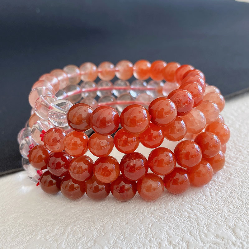 晶尧天然红兔毛手链女时尚ol渐变兔毛水晶手串单圈红水晶饰品情侣