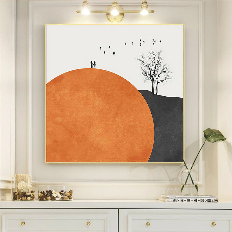 橘色墙画轻奢壁画背景墙简约挂画沙发橙色客厅现代餐厅抽象装饰画