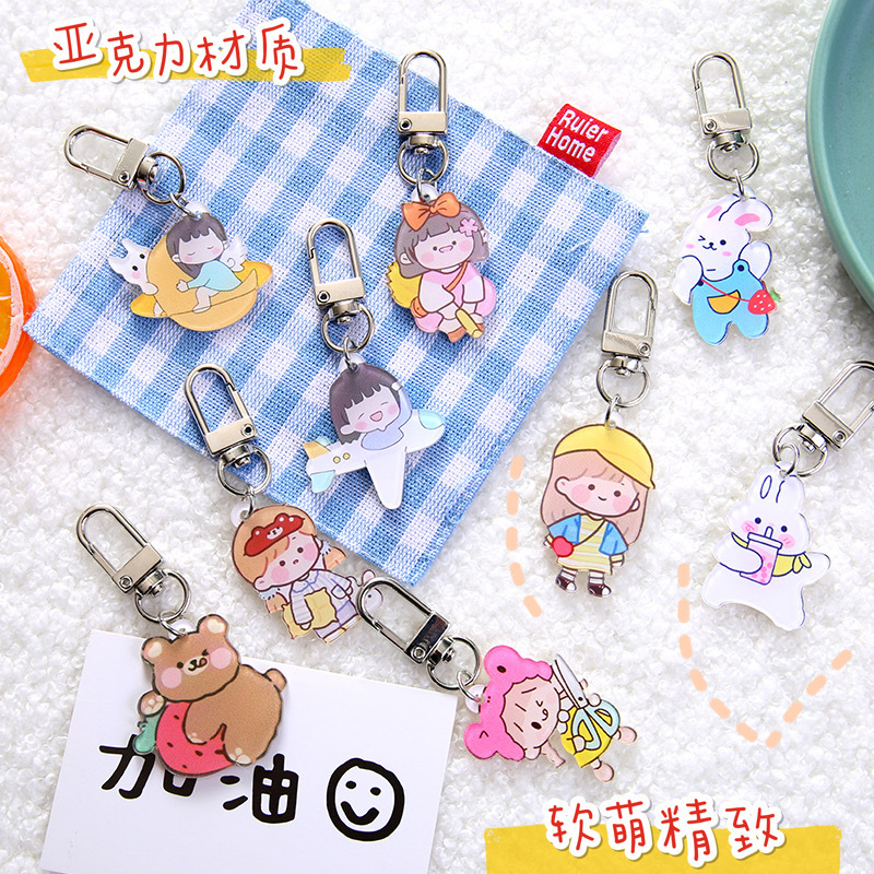 New Cute Acrylic Keychain Cartoon Girl Partysu Bag Decorative Pendant Girl Heart Key Accessories