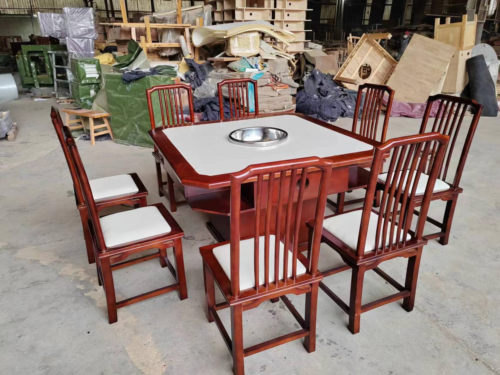 四川厂家多边形大理石火锅桌商用火锅桌电磁炉水圈一体锅火锅桌子