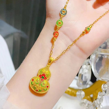 深圳水贝黄金直播货源古法黄金珐琅彩项链足金999女项链正品包邮