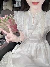 小飞袖白色连衣裙女夏季2024新款法式高级感气质长裙收腰显瘦裙子