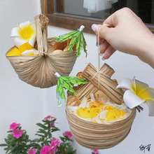 椰子碗小吃老挝泰国棕榈冰沙篮子奶茶店西双版纳泡鲁达编织提篮