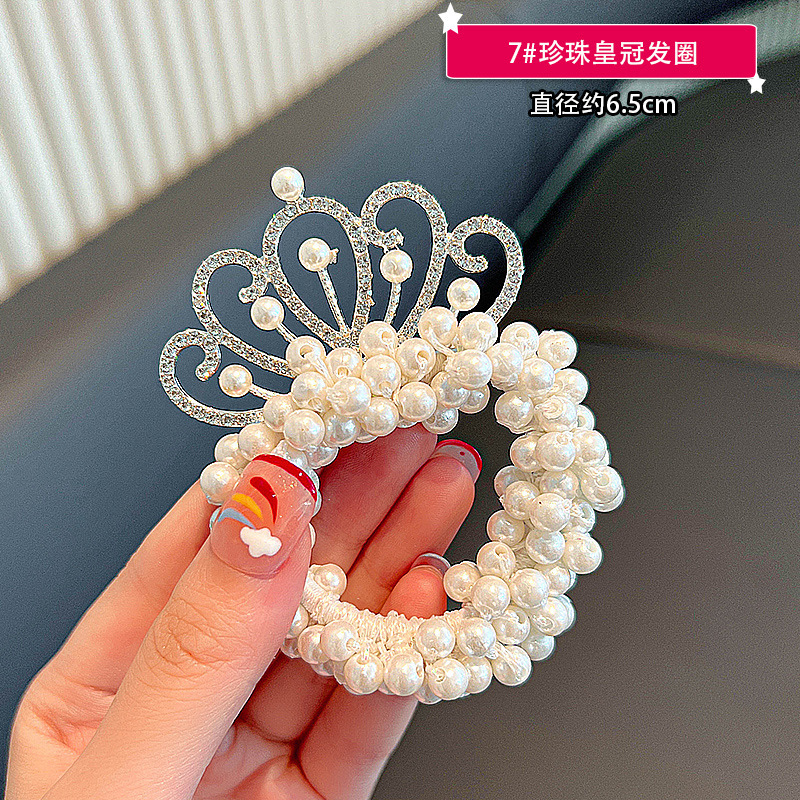 Yingmin Accessory Children's Crown Headdress Princess Hair Band Haircut Headband Girl Korean Style Pearl Tie Ponytail Headdress Flower Hair Accessories