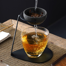 日式功夫茶具配件石头无孔过滤茶漏家用陶瓷茶滤网托架茶隔泡茶器