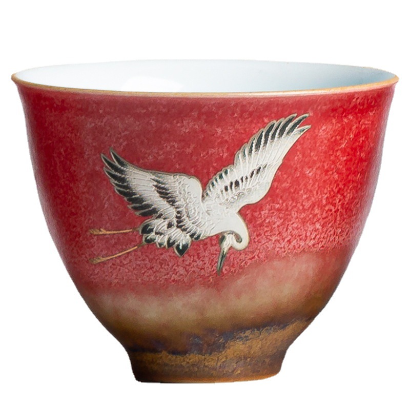 Palace Wall Red Ceramic Tea Cup Set Stoneware Retro Kiln Baked Master Cup Tea Cup Gift Box Single Cup Kung Fu Tea Set