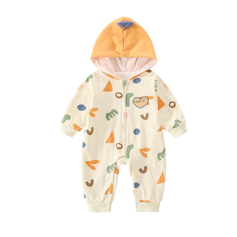 Baby Jumpsuit Spring and Autumn Pure Cotton Double Layer Baby Romper Hooded Cute Outwear Fashionable Coat Baby Clothes