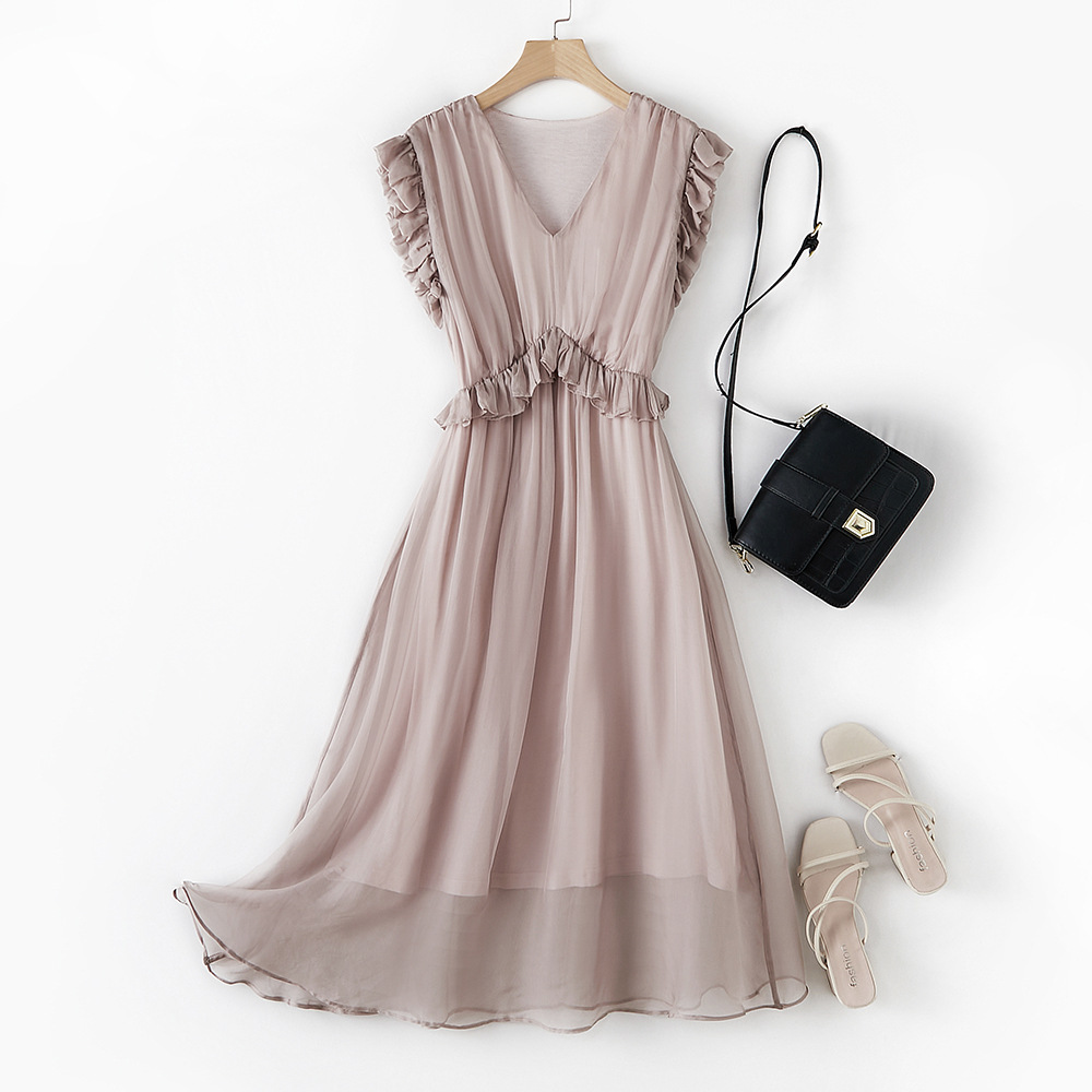 芭碧尔真丝连衣裙2023年春季新款优质桑蚕丝长款沙滩长裙86008