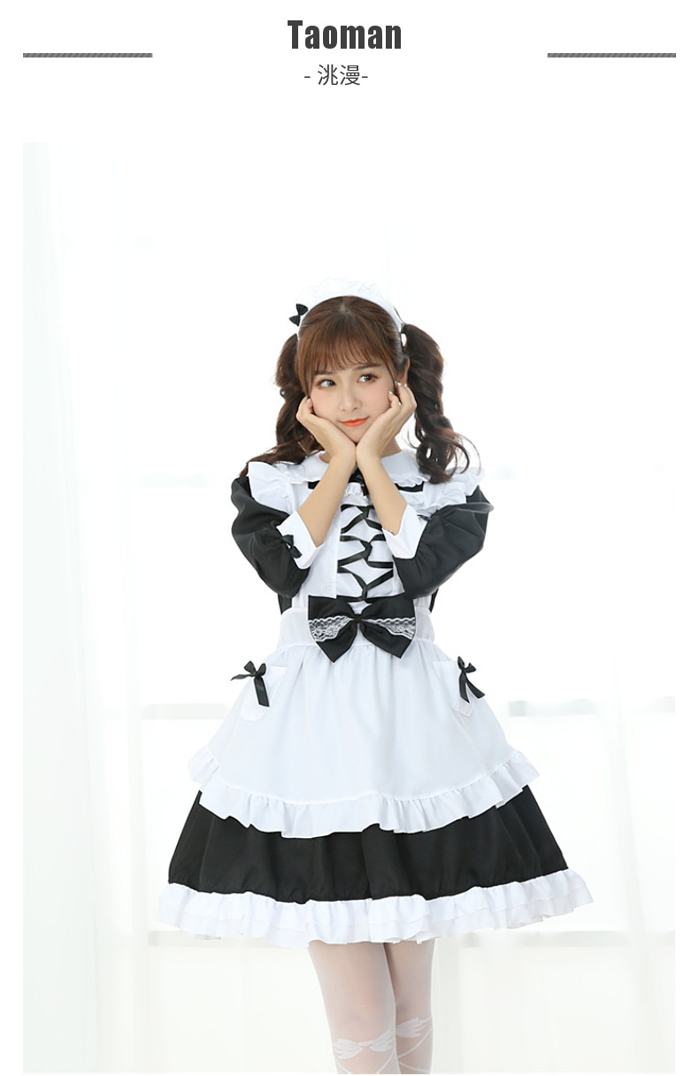 黑白女仆装软妹公主连衣裙女佣仆人cos套装日系中袖蝴蝶结洋装