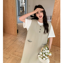 实拍时尚休闲套装裙2024新款韩版减龄学院风短袖T恤背心裙两件套