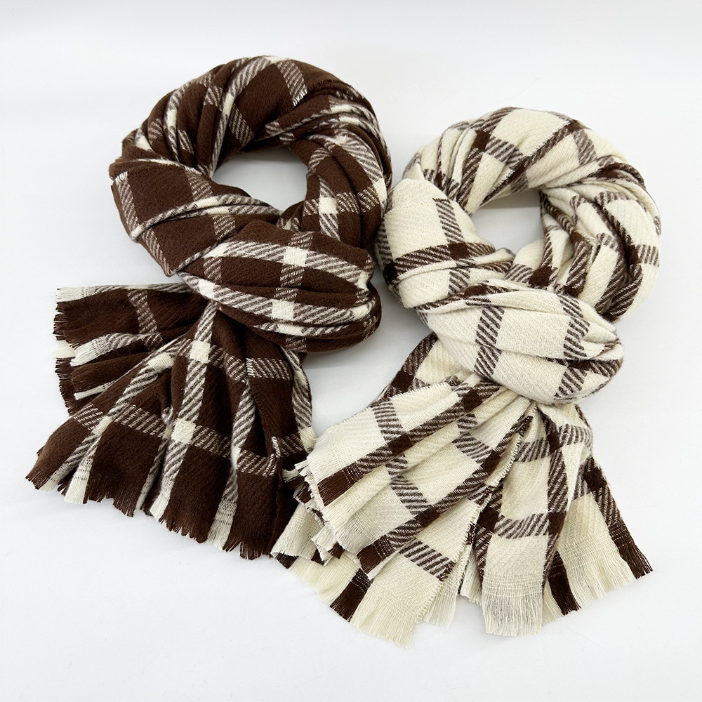 2023 new men‘s plaid scarf warm short tassel wild shawl twill cashmere-like scarf one piece dropshipping