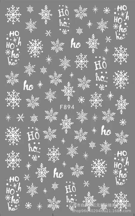 新款雪花指甲贴白色葱粉美甲贴花雪花圣诞节指甲贴纸3d美甲贴批发