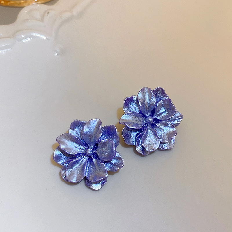 Silver Needle Vintage Purple Diamond Flower Heart-Shaped Tassel Earrings Female Fashion Sweet Stud Earrings High-Grade Earrings Wholesale