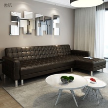 小户型客厅转角沙发组合功能皮艺沙发床实木折叠布艺沙发床