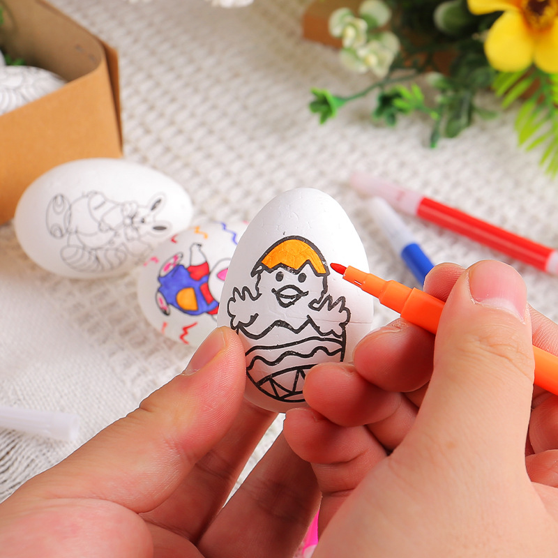 Cross-Border Hot Sale Easter DIY Hand-Painted Egg 2024 Cartoon Bunny Egg Children Handmade Gift Wholesale