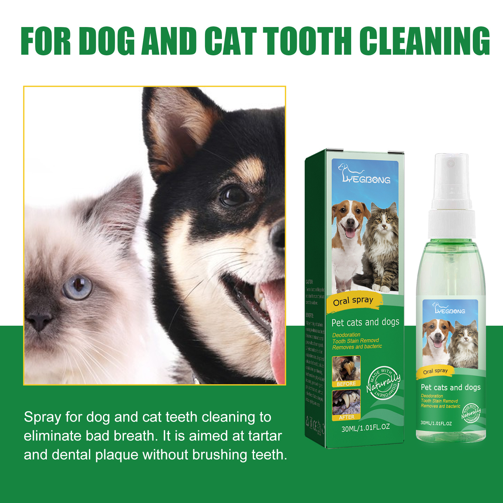 Yegbong Pet Teeth Cleaning Spray Dog Cat Cleaning Tooth Stains Cleaning Spray
